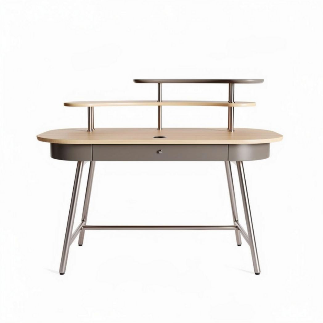 Bureau en bois de 150 x 60 x 120 cm avec étagère et finition métal gris