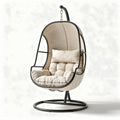 Fauteuil suspendu en métal noir et tissu crème 120 x 90 x 150cm