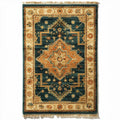 Tapis décoratif en laine bleu et beige 80 x 120 x 1 cm à motifs géométriques