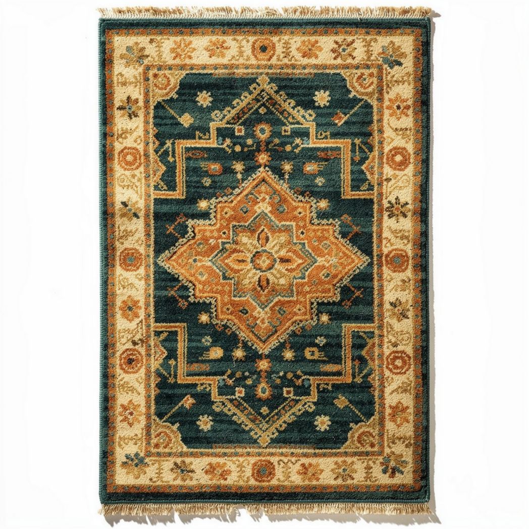 Tapis décoratif en laine bleu et beige 80 x 120 x 1 cm à motifs géométriques