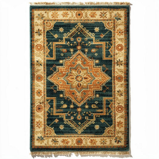 Tapis décoratif en laine bleu et beige 80 x 120 x 1 cm à motifs géométriques