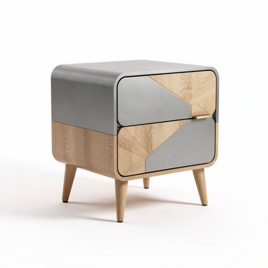 Table de chevet en bois naturel avec tiroirs gris 50 x 45 x 40cm