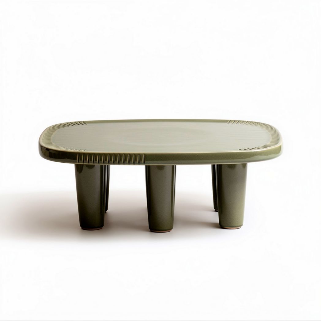 Table basse en céramique verte 60 x 40 x 10cm pour décoration intérieure