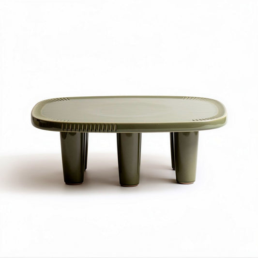 Table basse en céramique verte 60 x 40 x 10cm pour décoration intérieure