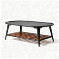 Table basse ovale en métal noir et bois avec étagère 120 x 60 x 45cm