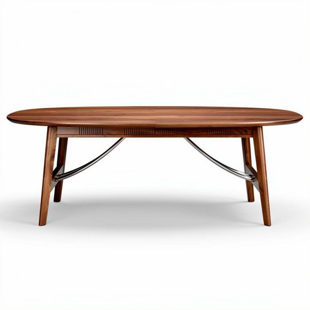 Table basse ovale en bois de noyer avec pieds en métal 150 x 80 x 45cm