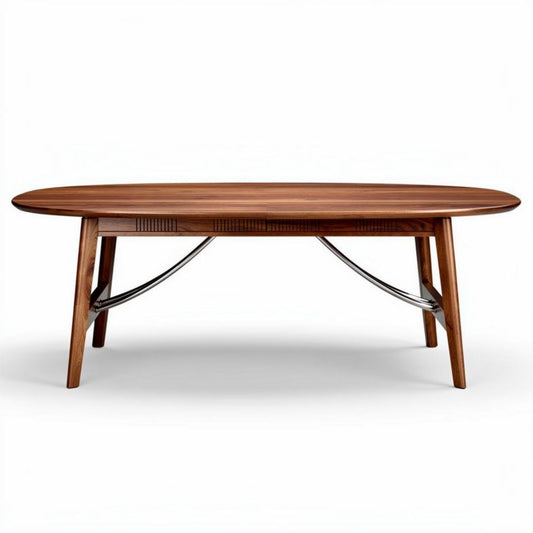 Table basse ovale en bois de noyer avec pieds en métal 150 x 80 x 45cm