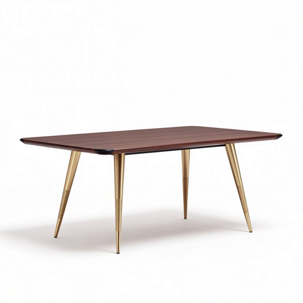 Table en bois foncé avec pieds en métal doré 150 x 80 x 75cm