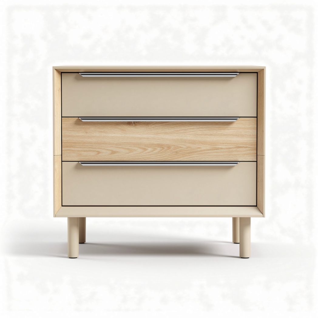 Commode en bois et mélaminé beige avec trois tiroirs 60 x 40 x 50cm