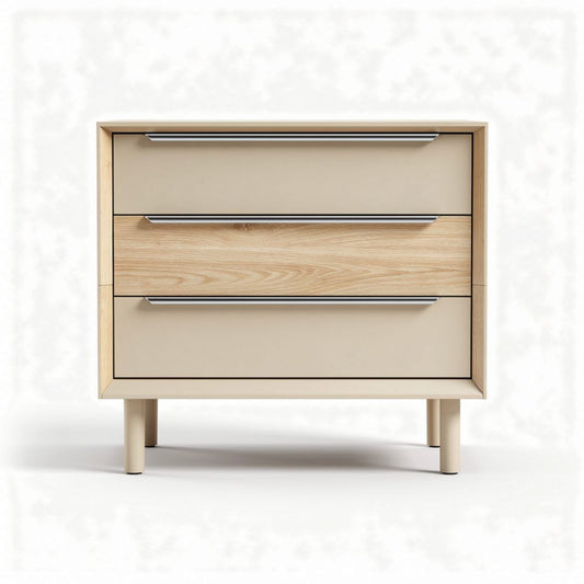 Commode en bois et mélaminé beige avec trois tiroirs 60 x 40 x 50cm