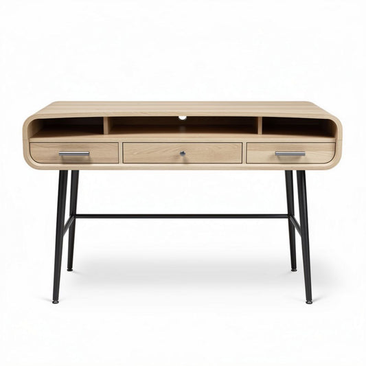 bureau en bois clair avec tiroirs et espace de rangement 120 x 60 x 75cm