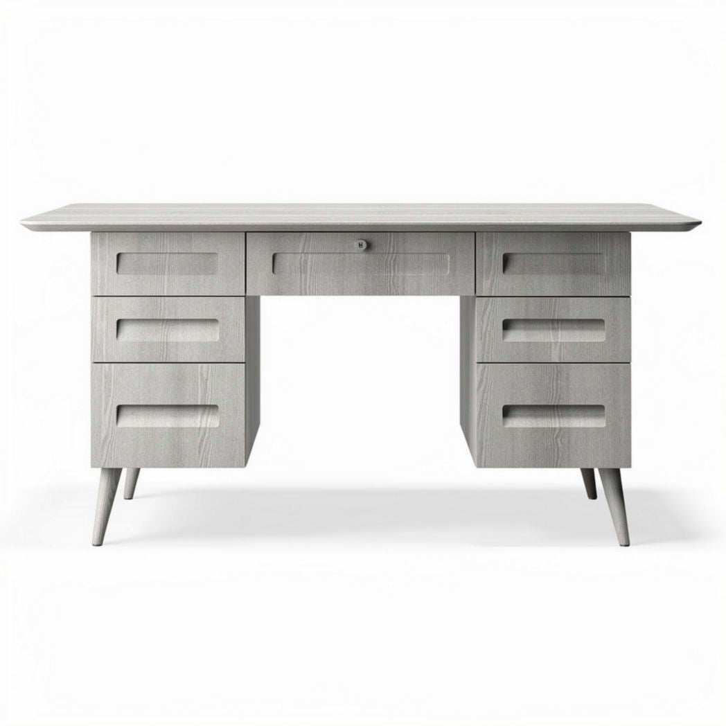 Bureau en bois gris avec sept tiroirs dimensions 150 x 70 x 75cm