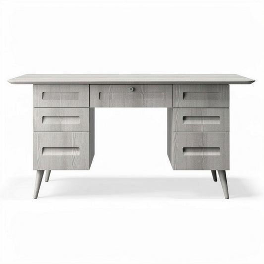 Bureau en bois gris avec sept tiroirs dimensions 150 x 70 x 75cm