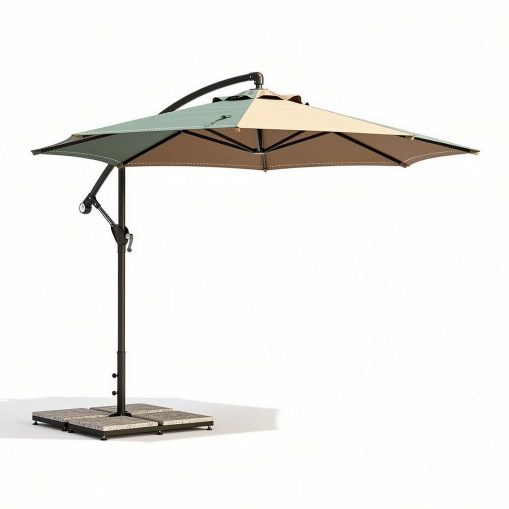 Parasol déporté en aluminium 300 x 300 x 250cm avec toile beige et verte
