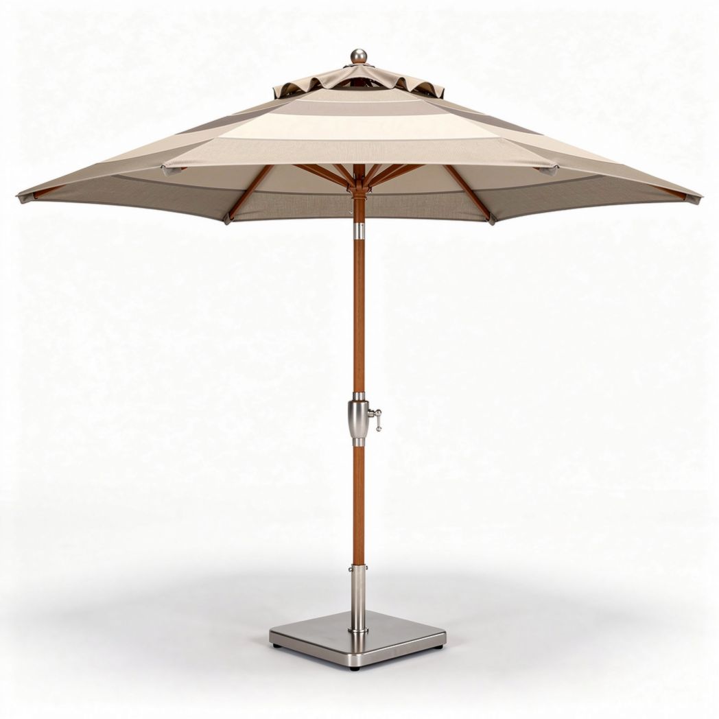 Parasol en bois avec base en métal dimensions 250 x 250 x 230 cm couleur beige