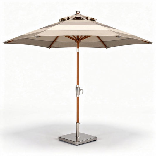 Parasol en bois avec base en métal dimensions 250 x 250 x 230 cm couleur beige